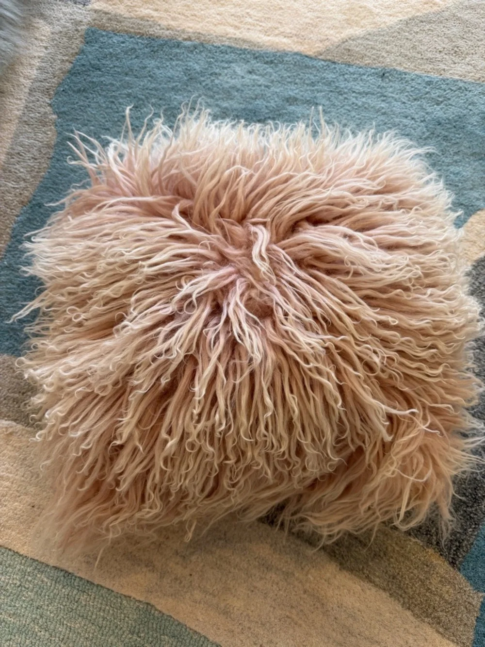 West Elm Pink Dyed Mongolian Lamb Fur Throw Pillow 16x16